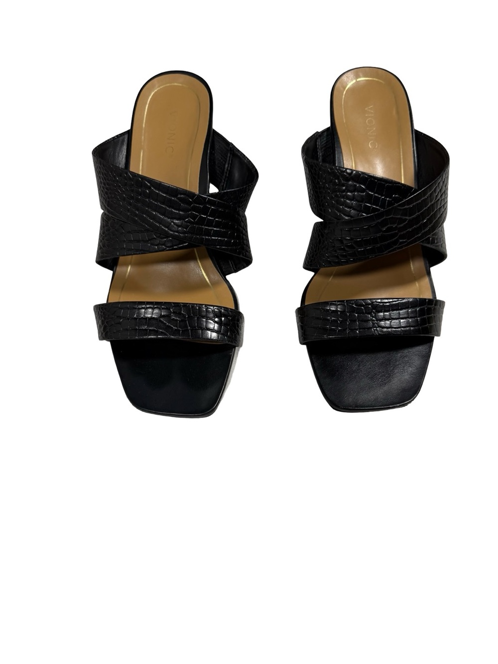 Vionic Merlot Black Croc Embossed Leather Block Heel Comfort Sandals Womens 10 - Picture 8 of 13